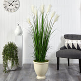 64” Wheat Plum Grass Artificial Plant in Urn Planter