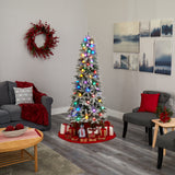 6.5' Flocked British Columbia Mountain Fir Artificial Christmas Tree with 75 Multi Color Globe Bulbs and 679 Bendable Branches