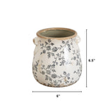 6.5” Floral Tuscan Ceramic Gray Scroll Planter