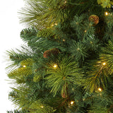 6.5’ North Carolina Mixed Pine Artificial Christmas Tree with 350 Warm White LED Lights, 1367 Bendable Branches and Pinecones