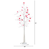 6' Pre-Lit Artificial Valentine's Day Twig Tree with 96 Heart Shaped LED Lights and Red Berries