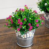 7” Artificial Flowering Mini Daisy Plant in Decorative Daisy Tin Planter -Set of 3