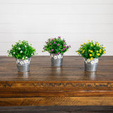 7” Artificial Flowering Mini Daisy Plant in Decorative Daisy Tin Planter -Set of 3
