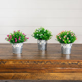 7” Artificial Flowering Mini Daisy Plant in Decorative Daisy Tin Planter -Set of 3