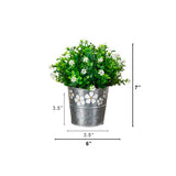 7” Artificial Flowering Mini Daisy Plant in Decorative Daisy Tin Planter -Set of 3
