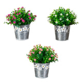 7” Artificial Flowering Mini Daisy Plant in Decorative Daisy Tin Planter -Set of 3