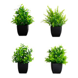 7” Artificial Mixed Topiary Plant in Black Square Pot - Set of 4