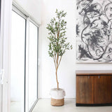 7’ Artificial Olive Tree with Natural Trunk and Handmade Jute Basket
