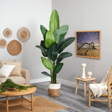 7’ Artificial Traveler's Palm Tree with Handmade Jute & Cotton Basket