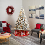 7' Flocked White River Mountain Pine Artificial Christmas Tree with Pinecones and 350 LED Lights