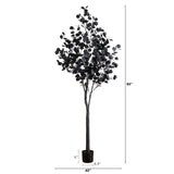 7' Pre-Lit Artificial Halloween Black Eucalyptus Tree with 420 Orange & Purple LED Lights