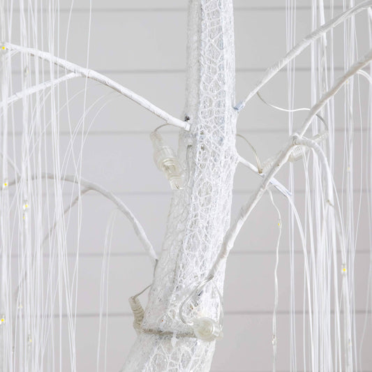 7' Pre-Lit Artificial White Willow Christmas Tree with 400 Cool White LED Light
