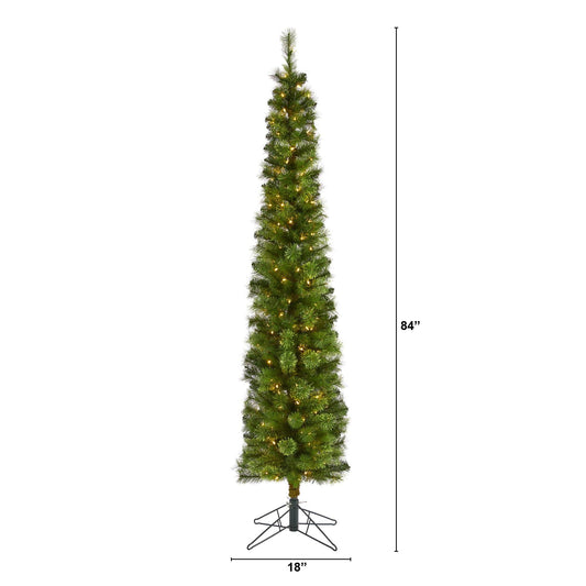 7' Green Pencil Artificial Christmas Tree with 150 Clear (Multifunction) LED Lights and 338 Bendable Branches