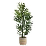 7’ Kentia Artificial Palm in Handmade Natural Cotton Multicolored Woven Planterr