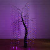 7' Pre-Lit Artificial Halloween Black Willow Tree with 600 Purple and Orange Dual Color LED Lights
