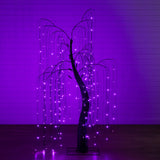 7' Pre-Lit Artificial Halloween Black Willow Tree with 600 Purple and Orange Dual Color LED Lights