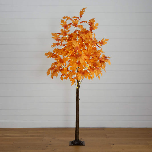 7' Pre-Lit Autumn Maple Artificial Fall Tree with 450 Warm White LED Lights