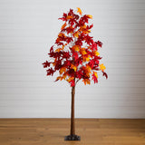 7' Pre-Lit Autumn Weeping Maple Artificial Fall Tree with 450 Warm White LED Lights
