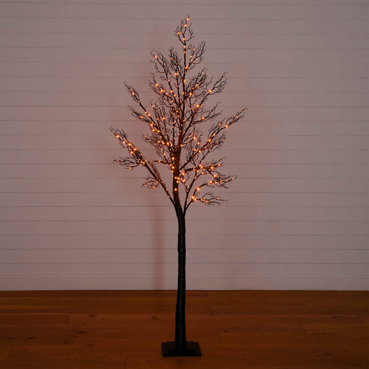 7' Pre-Lit Halloween Minimalist Twig Artificial Fall Tree with 400 Orange & Purple LED Lights