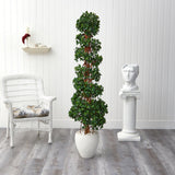 70” Artificial English Ivy Topiary Spiral Tree in White Planter (Indoor/Outdoor)