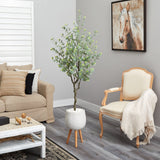 70” Eucalyptus Artificial Tree in White Planter with Stand