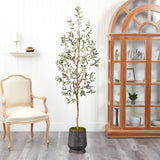 74” Olive Artificial Tree in Ribbed Metal Planter