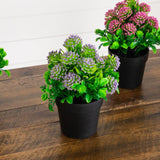 7.5" Artificial Mixed Flowering Plant in Black Pot - Set of 4