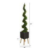 75” Cypress Artificial Spiral Tree in Black Planter with Stand