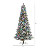 7.5' Flocked British Columbia Mountain Fir Artificial Christmas Tree with 95 Multi Color Globe Bulbs and 1113 Branches