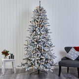 7.5’ Flocked Livingston Fir Artificial Christmas Tree with Pine Cones and 500 Warm LED Lights