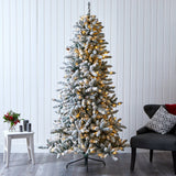 7.5’ Flocked Livingston Fir Artificial Christmas Tree with Pine Cones and 500 Warm LED Lights