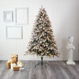 7.5’ Flocked South Carolina Spruce Artificial Christmas Tree with 600 Clear Lights and 1537 Bendable Branches