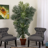 75” Golden Cane Artificial Palm Tree in Brown Planter