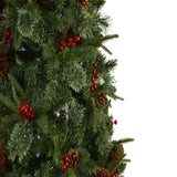 7.5’ Norway Mixed Pine Artificial Christmas Tree with 450 Clear LED Lights, Pine Cones and Berries