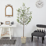 75” Olive Artificial Tree in Country White Planter