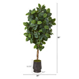 78” Rubber Leaf Artificial Tree in Ribbed Metal Planter