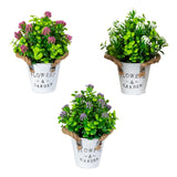 8” Artificial Blooming Plant in Rustic Flowers & Garden Planter -Set of 3