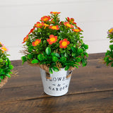 8” Artificial Daisy Plant in Rustic Flowers & Garden Planter -Set of 3