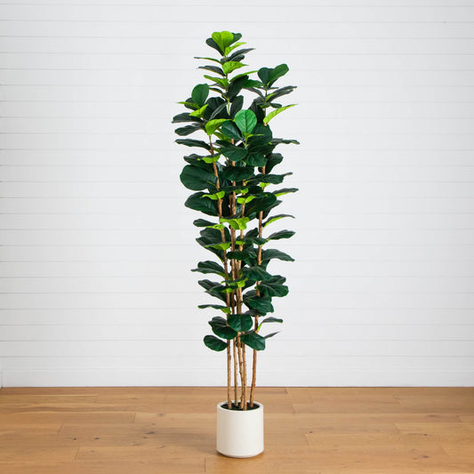 8' Artificial Fiddle Leaf Tree in Decorative White Planter