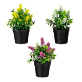 8" Artificial Flowering Arrangement in Black Pot - Set of 3