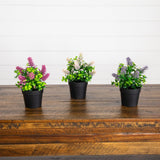 8" Artificial Flowering Arrangement in Black Pot - Set of 3