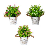 8” Artificial Flowering Mini Daisy Plant in Rustic Flowers & Garden Planter -Set of 3