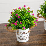 8” Artificial Flowering Mini Daisy Plant in Rustic Flowers & Garden Planter -Set of 3