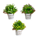 8” Artificial Flowering Mini Daisy Plant in Rustic Flowers & Garden Planter -Set of 3