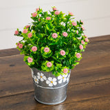 8” Artificial Flowering Plant in Decorative Daisy Tin Planter -Set of 3