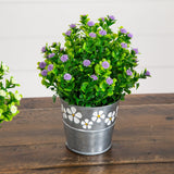 8” Artificial Flowering Plant in Decorative Daisy Tin Planter -Set of 3