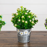 8” Artificial Flowering Plant in Decorative Daisy Tin Planter -Set of 3