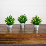 8” Artificial Flowering Plant in Decorative Daisy Tin Planter -Set of 3