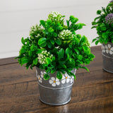 8" Artificial Mixed Flowering Plant in Decorative Daisy Tin Planter -Set of 3
