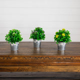 8" Artificial Mixed Flowering Plant in Decorative Daisy Tin Planter -Set of 3